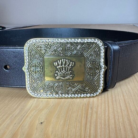 Lauren by Ralph Lauren Accessories - Womens Lauren Ralph Lauren Belt 90s Brass Buckle Rhinestone Crown Leather 34-35”